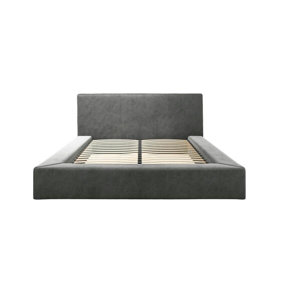 Wyld Haus Portarlington Upholstered Dark Grey Twill 4ft6 Double Size Bed with Headboard