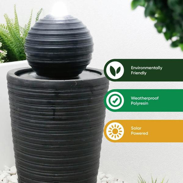 DMD Collective Solar Powered Round Ball & Plinth Water Feature with LED Light & Battery Backup