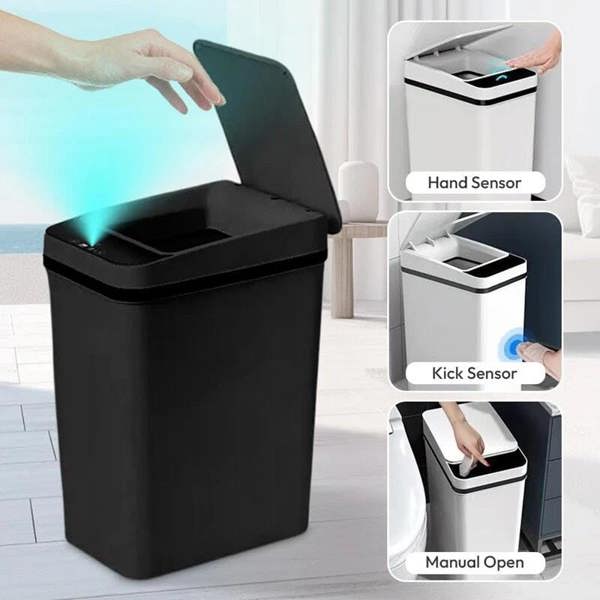 Dyzi 2pcs Black Motion Sensor Trash Cans Slim Automatic Touchless Bins