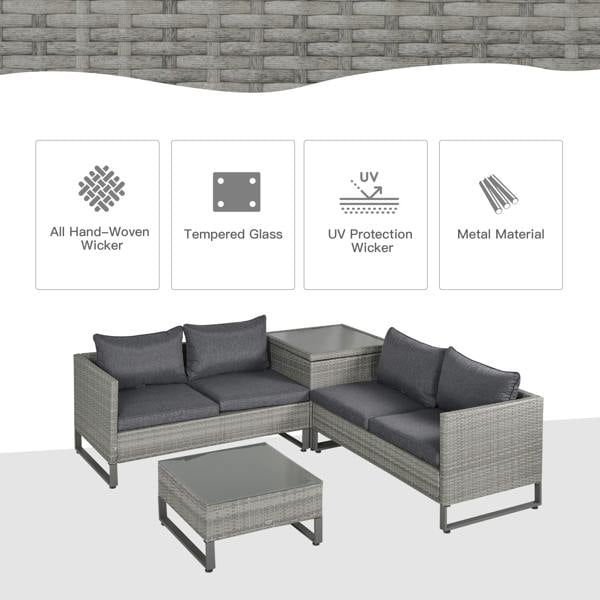 Wyld Haus Samilo 4 Seater Grey Rattan Garden Sofa Set With Storage Coffee Table
