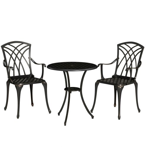 Wyld Haus Haloco Cast Aluminium Bronze Tone 3 Piece Garden Bistro Set With Armchairs And Round Table