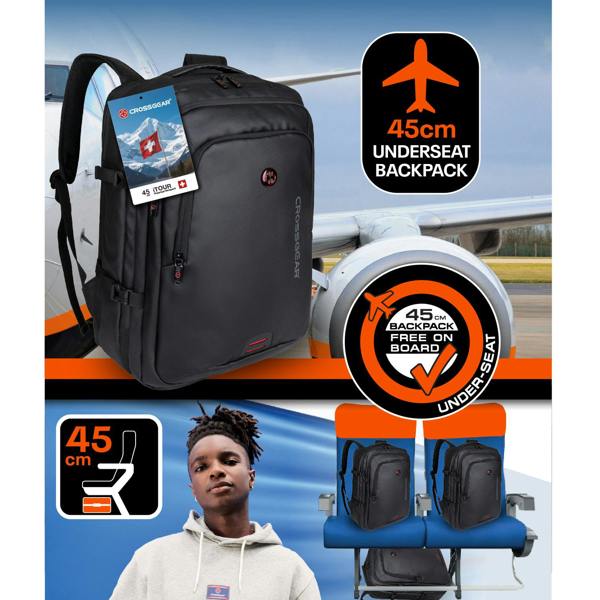 Crossgear iTOUR 45cm Cabin Backpack - Vacuum Pack, USB, 32L