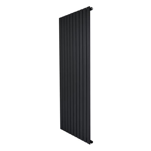 Flat single column radiator in sleek black finish, measuring 1600 x 700mm, featuring a modern vertical design with smooth, flat panels