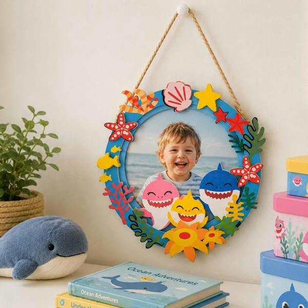 Widdop & Co Baby Shark Wooden Photo Frame 10cm x 10cm Multi