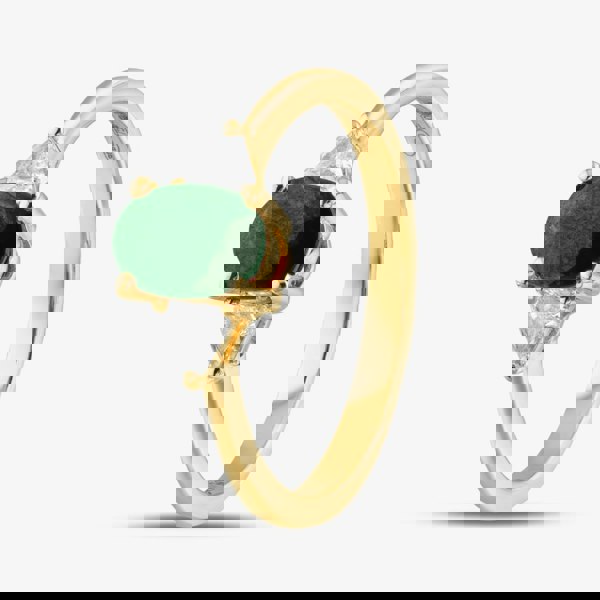 T. H. Baker 18ct Yellow Gold Oval Cut Emerald & Trillon Cut Diamond Three Stone Ring R12893Y-EM N