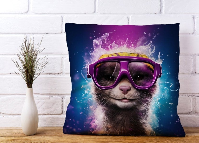 Warren Reed Splashart Ferret Purple Cushions