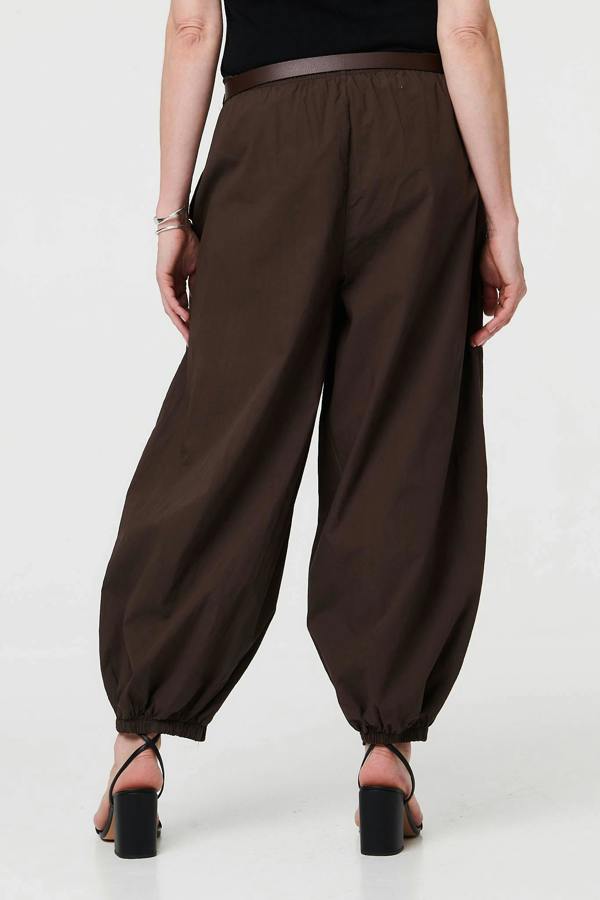 Brown | Belted Relaxed Wide Leg Barrel Trousers
