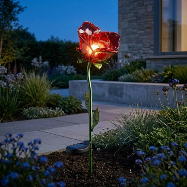 Garden Greatness Lunaria Red Rose Solar Garden Stake Light