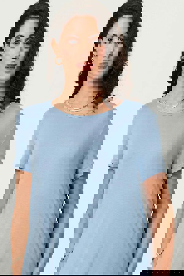 Blue | Plain Short Sleeve Curve Hem T-Shirt