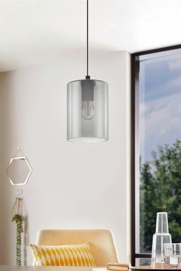 EGLO Cadaques 1 1-Light Smoked Black Glass Single Pendant