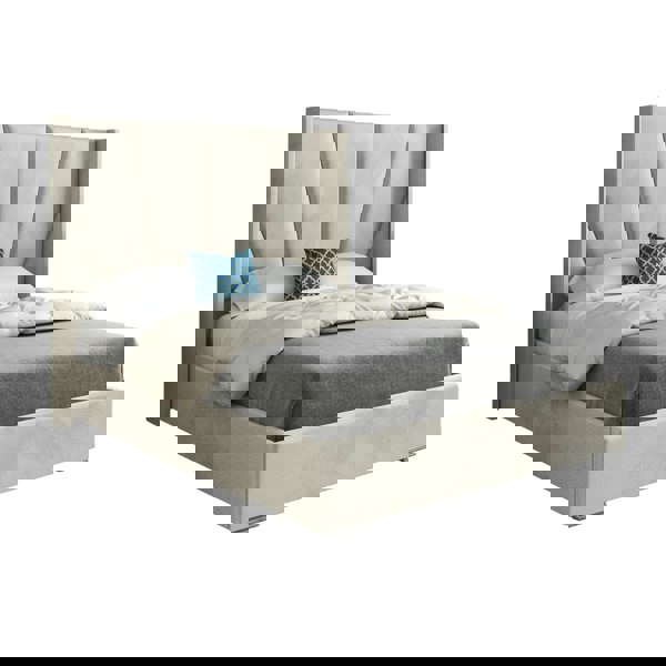 Casa Magna Bellini Wide Curved Winged Upholstered Soft Velvet Bed Frame - Cream