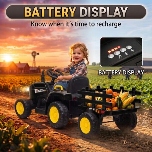 HOMCOM 12V Kids Ride on Tractor with Detachable Trailer for 3-6 Years
