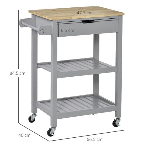 Wyld Haus Vena Wooden Grey and Natural Kitchen Trolley With Worktop Drawer And Shelves