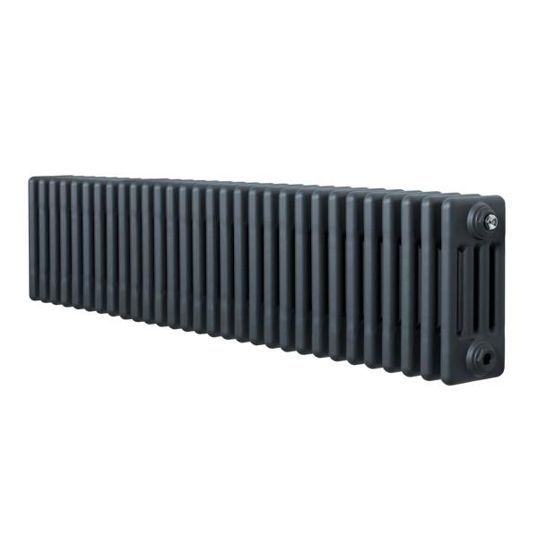 Traditional anthracite 4 column radiator, 300 x 1370mm, featuring a sleek, ribbed design and durable metal construction for efficient heating