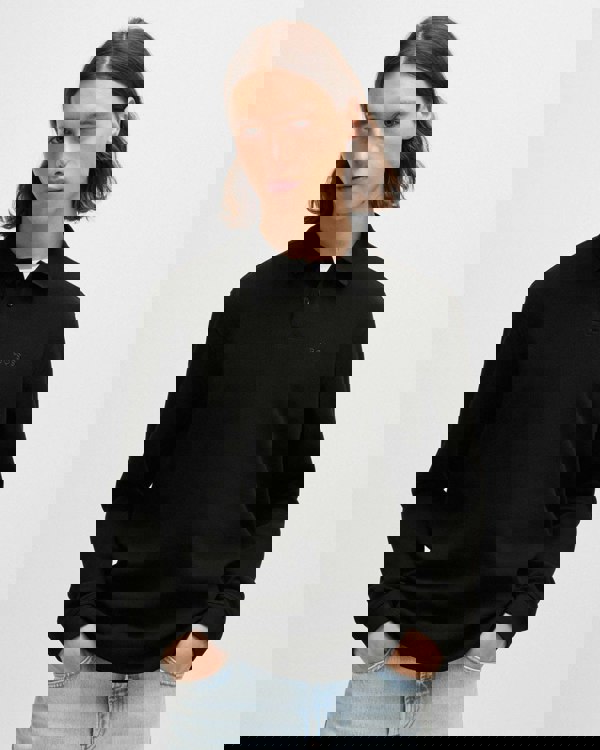 BOSS Orange Petempestolong Mens Cotton-Blend Polo Shirt with Waffle Structure - Black 001 - CHO - Designer Mens Long Sleeve Polo Shirts