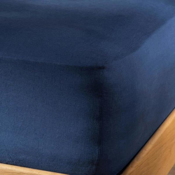Soak&Sleep Mediterranean Blue French Linen 40cm Deep Fitted Sheets