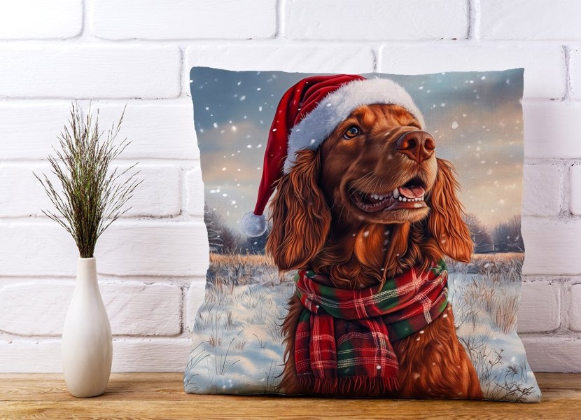 Warren Reed Snowy Christmas Irish Setter Cushion