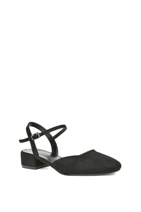 XY LONDON Low Block Heel Court Shoes With Ankle Strap
