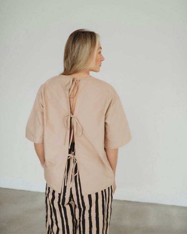 Oragnic cotton Doris Beige Tie Back Top - image 1