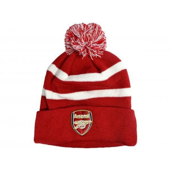 Arsenal FC Striped Knitted Bobble Beanie - Red/White