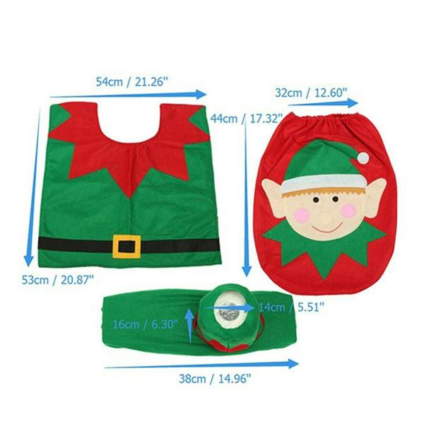 41cm Christmas Toilet Seat Cover and Bathroom Mat Set, 3 Piece Seasonal Home Decor in Soft Polyester image 4