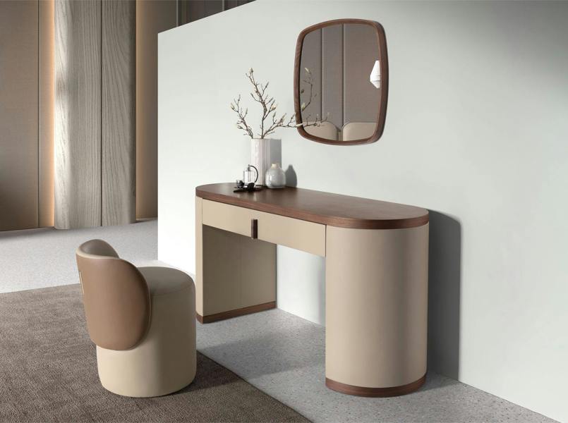 Angel Cerdá Dressing desk in faux leather, walnut and wood upholstered in mink-colored faux leather 7220