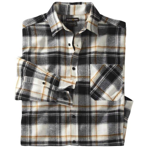 Atlas For Men Mens Checked Flannel Chest Pocket Shirt - White/Black/Ochre