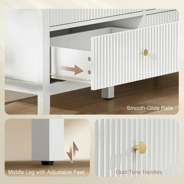 Fluted Dresser, 6 Drawer Chest of Drawers for Bedroom, Living Room, Hallway, Closet, White