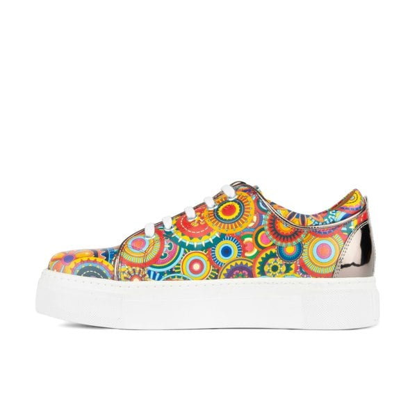 Embassy London Camila - Silver & Signature Print - Women's chunky sole leather trainer in colourful print