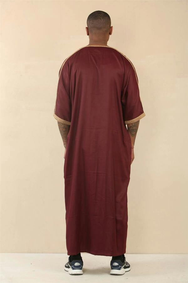 Infinity Leather Men's Burgundy Moroccan Thobe Jubba Robe Eid Djellaba Gandoura