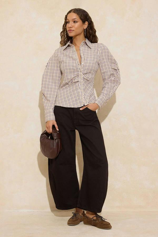 WOVCOR Balloon Sleeve Fitted Asymmetric Shirt - Multi