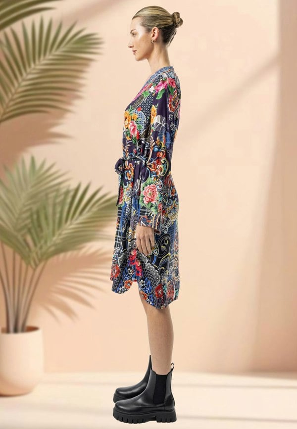 ANGELEYE Deluxe Luxurious Viscose Twill Shirt Dress in Premium Floral Print