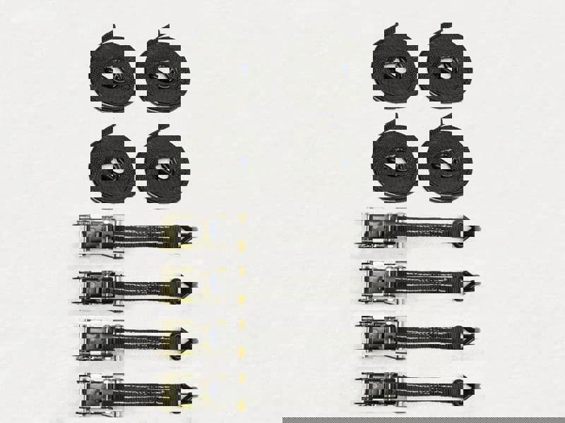 x4 Black 25MM 2M 1.5 Ton Ratchet Straps - 1500KG Metre Tie Down Lashing Claw J Hook