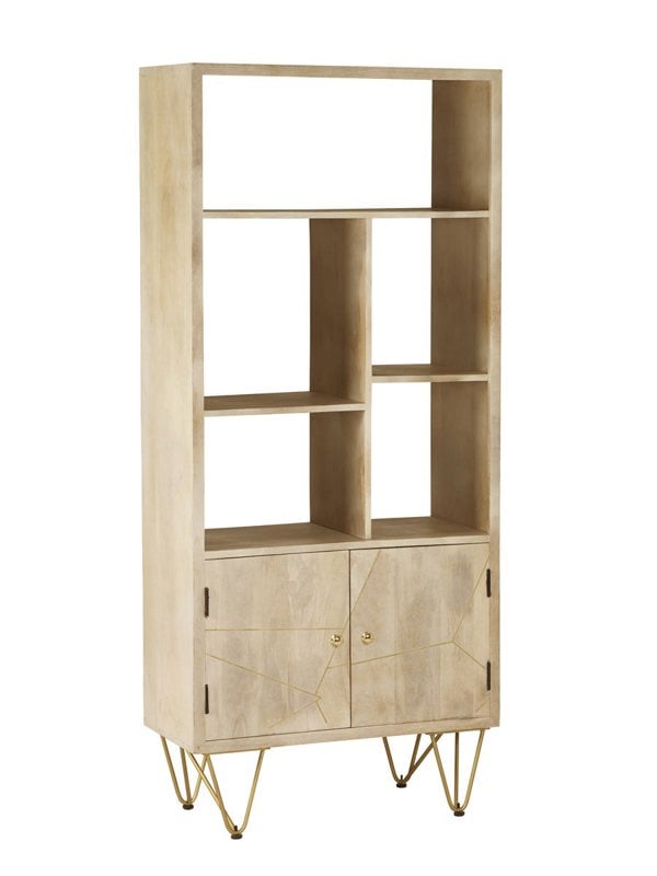IH Design Multi shelf bookcase with Doors Barbuto Light Mango