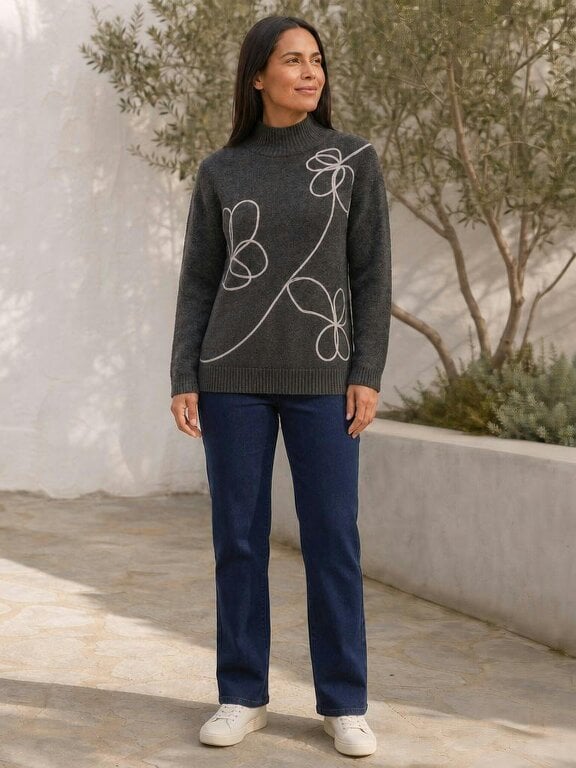 VIZ-A-VIZ Floral Crew Neck Jumper