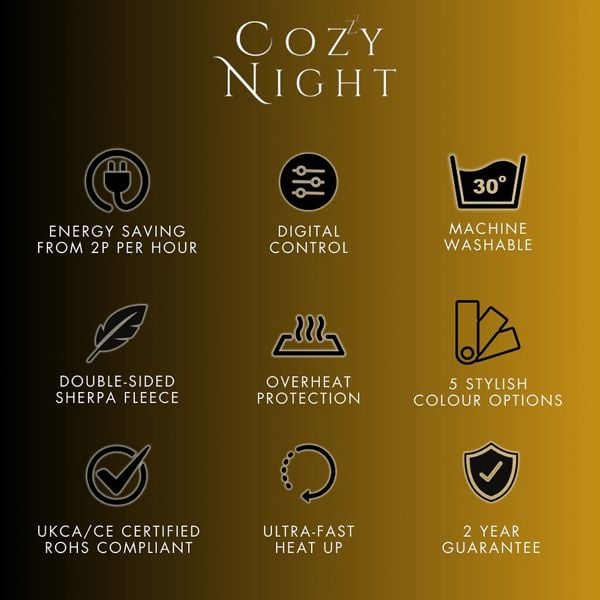 Cozy Night Electric Heated Throw Blanket - 9 Heat Settings & 9 Timer Settings Machine Washable - Luxurious Sherpa Fleece Sand