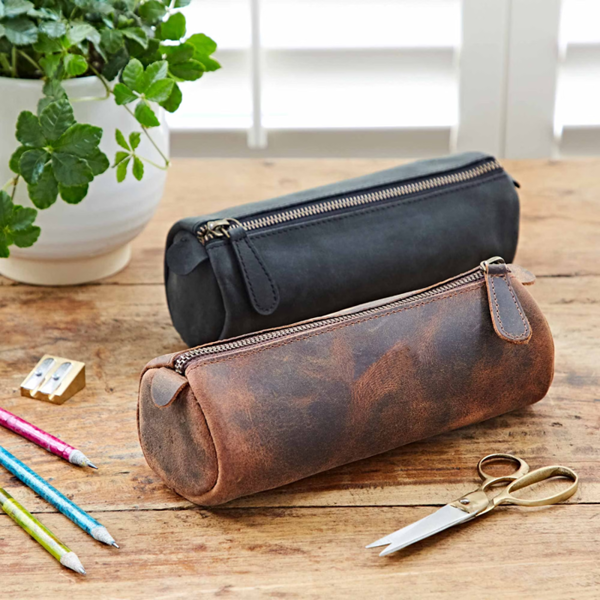 Paper High Buffalo Leather Round Pencil Case