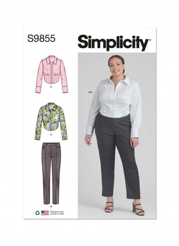 Simplicity Sewing Pattern 9855, Tops, Trousers for Women, M1 (10-12-14-16-18) - Intermediate