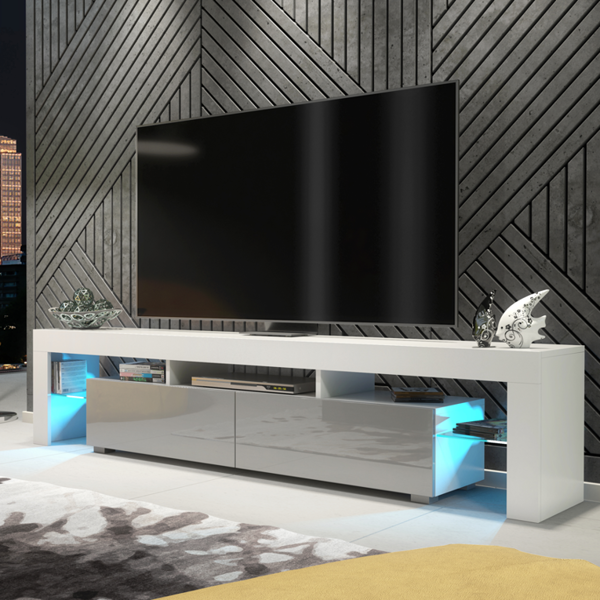 Mex Furniture Sleek 200cm TV Unit Cabinet Stand High Gloss Doors with Free LED Lights