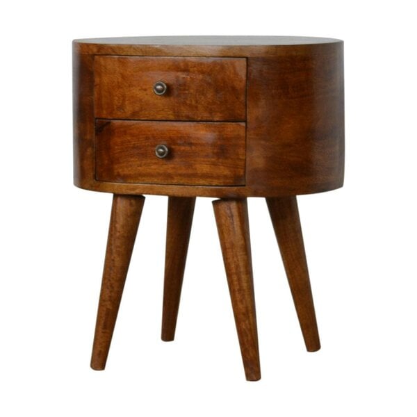 Wyld Haus Brescia Chestnut Mango Wood Oval Bedside Table 2 Drawers