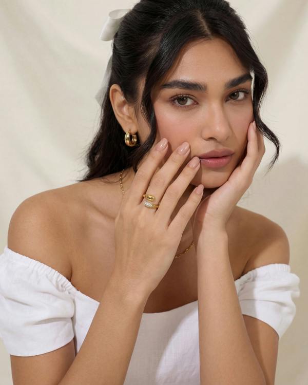 Elk & Bloom Double Star Dainty Dome 14K Gold Ring