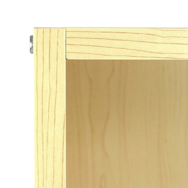 Maple corner counter with a smooth finish, showcasing light wood grain and clean lines, ideal for retail shop displays