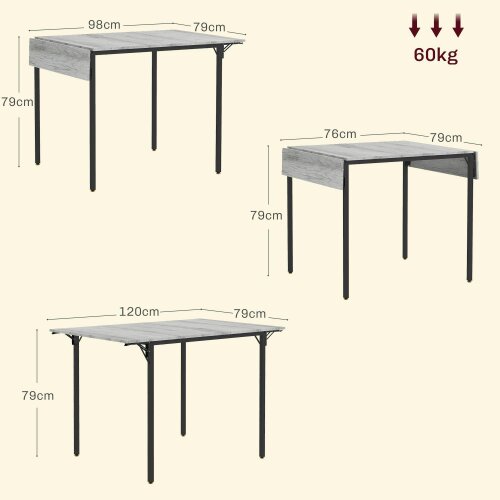 Wyld Haus Maretti Wooden Grey Drop Leaf Dining Table Seating 4