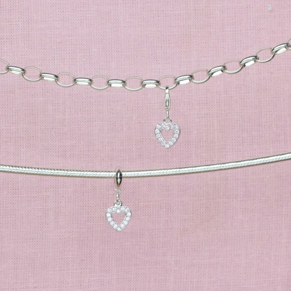 Sterling Silver Pink Crystal Heart Charm - MYLEE London