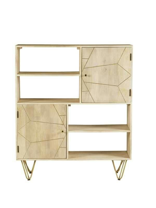 Wyld Haus Bali Light Gold Display Cabinet 2 Doors 4 Shelves