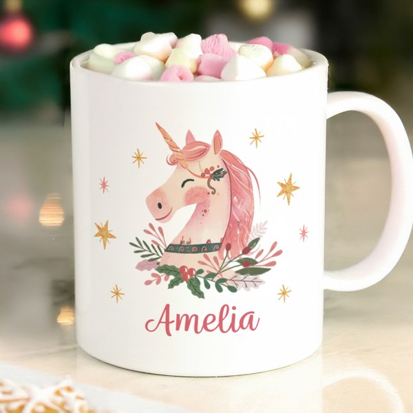 Personalised Memento Company Personalised Unicorn Christmas Plastic Mug