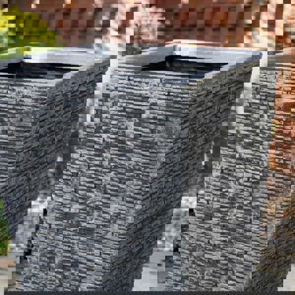 Samuel Alexander 30cm x 45cm Large Square Plastic Slate Effect Garden Planter in Dark Grey