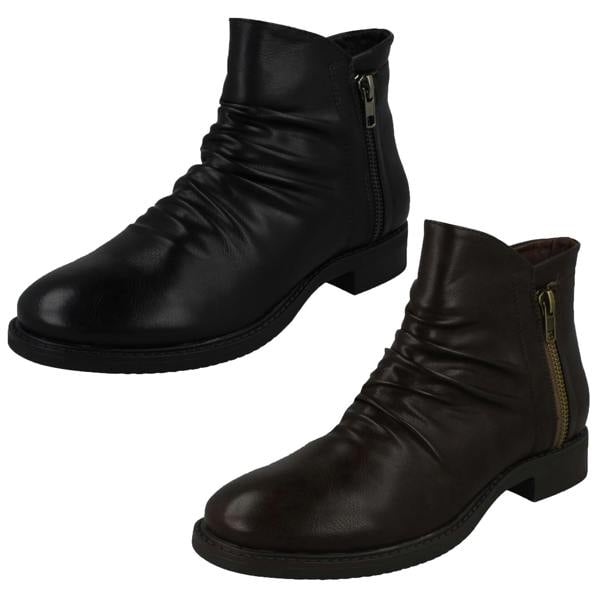 Spot On Ladies Spot On Low Heel Rouched Ankle Boot F51031