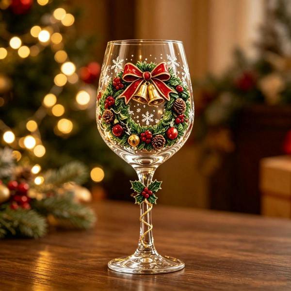 Leaper Christmas Glass Art Goblet Gift Set
