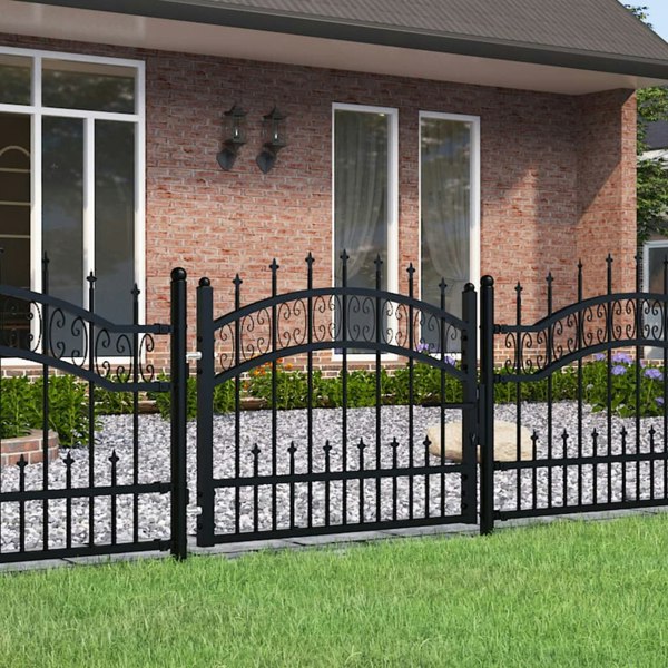 Berkfield Fence Gate with Spear Top Black 103x120 cm Powder-coated Steel